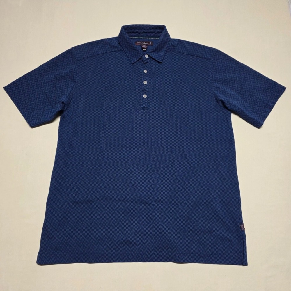 Tommy Bahama 18Golf Men Polo Shirt Large Navy Geometric Short Sleeve Reg Fit